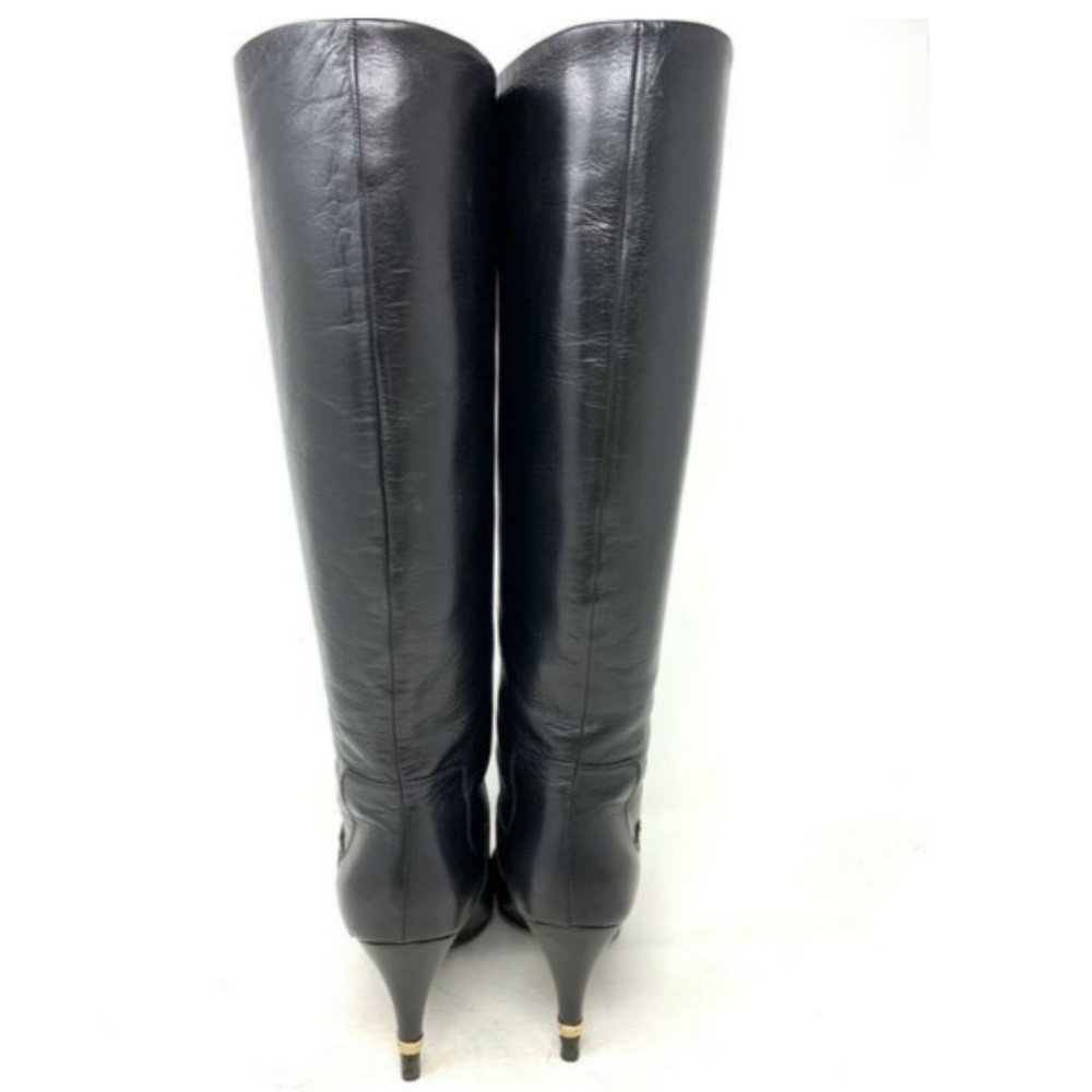 100% Auth CHANEL Logo Heels Leather Boots - Picture 3 of 8